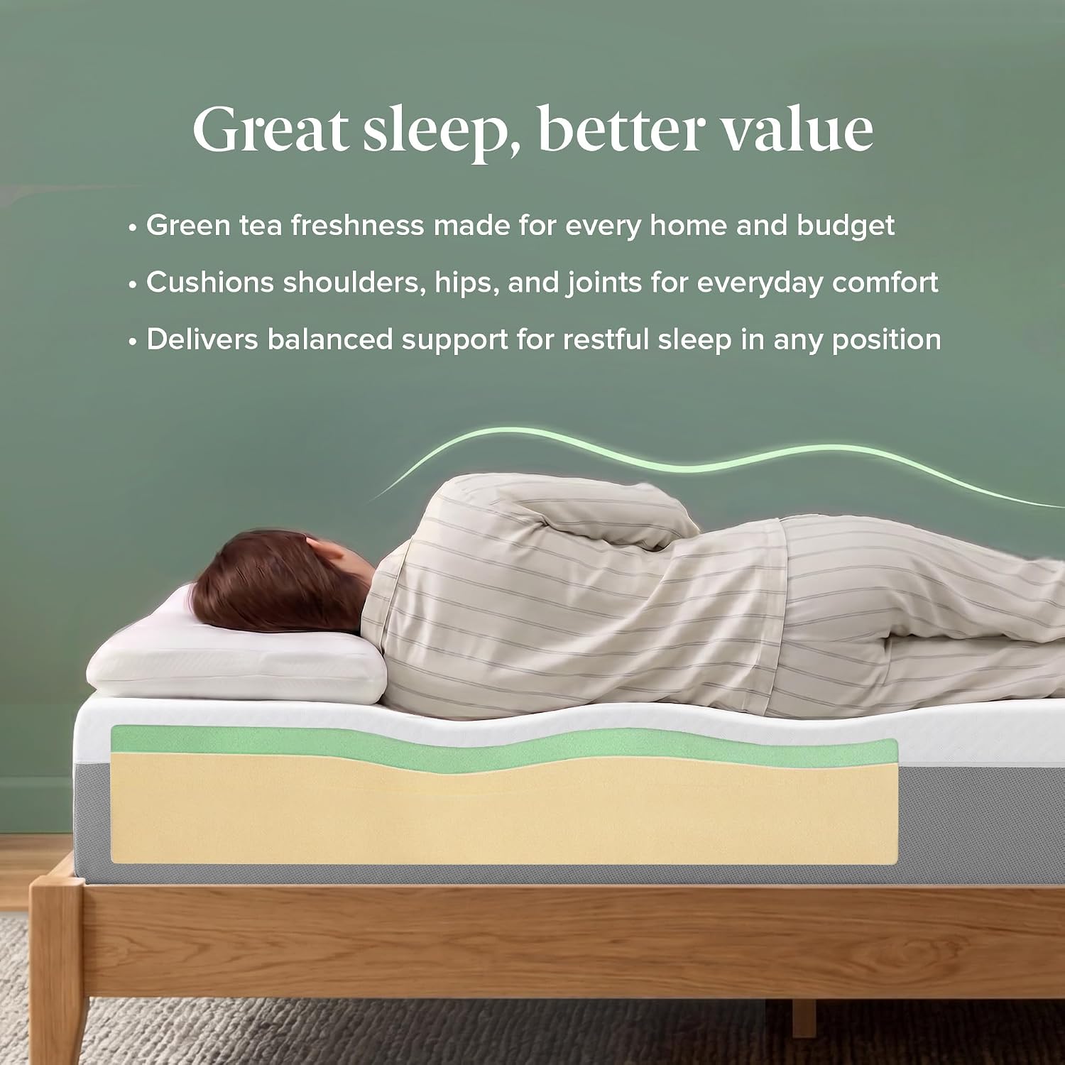 Zinus 10 Inch Green Tea Essential Memory Foam Mattress [New Version], Queen, Fiberglass Free, Medium Feel, Breathable Airflow Memory Foam, Certified Safe Foams & Fabric, Mattress in A Box
