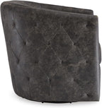 Signature Design by Ashley Brentlow Tufted Barrel Accent Swivel Chair, Distressed Black