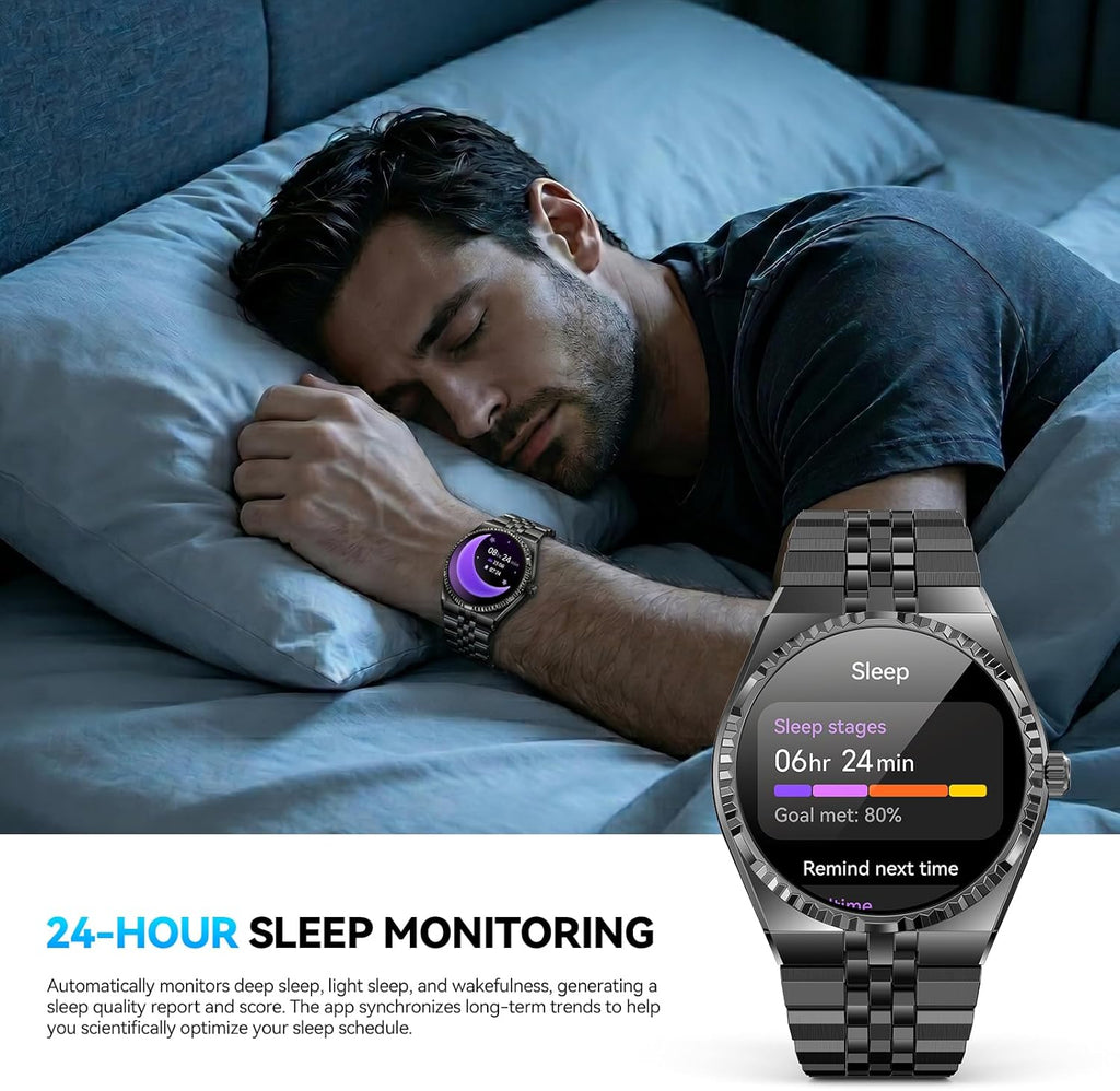 Luxury Smart Watch with Bluetooth Calls, Heart Rate/Blood Pressure/Blood Oxygen/Sleep Monitor, 1.32" AMOLED Display, 160+ Sports Modes, IP68 Waterproof, Compatible with iOS Android for Men Women Black
