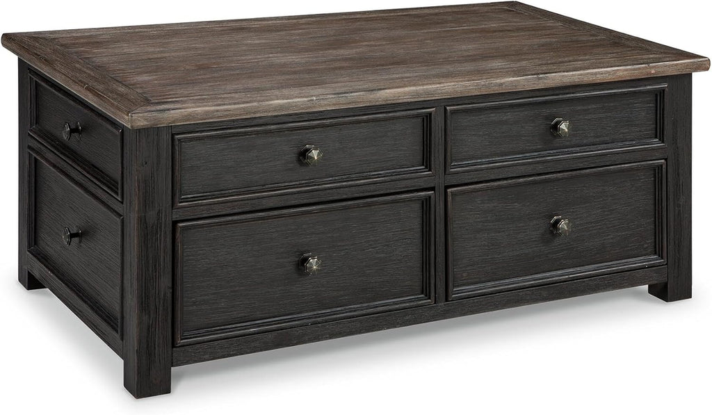 Signature Design by Ashley Tyler Creek Rustic Farmhouse Lift Top Coffee Table with Drawers, Brown & Black