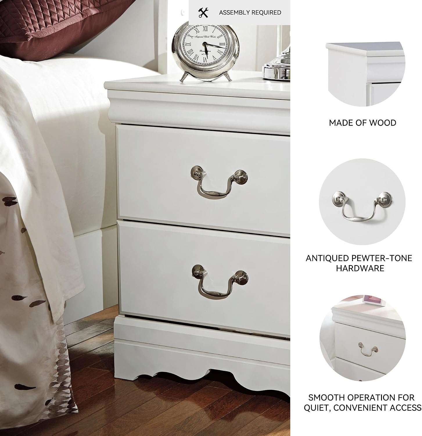 Signature Design by Ashley Anarasia Traditional Children's 2 Drawer Nightstand, 24.41" Tall, White