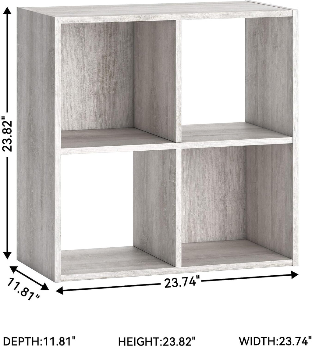 Signature Design by Ashley 4 Cube Storage Organizer, Paxberry Coastal Chic Bookshelf, Engineered Wood Shelving for Bedroom or Living Room, Whitewash, 24" W x 12" D x 24" H