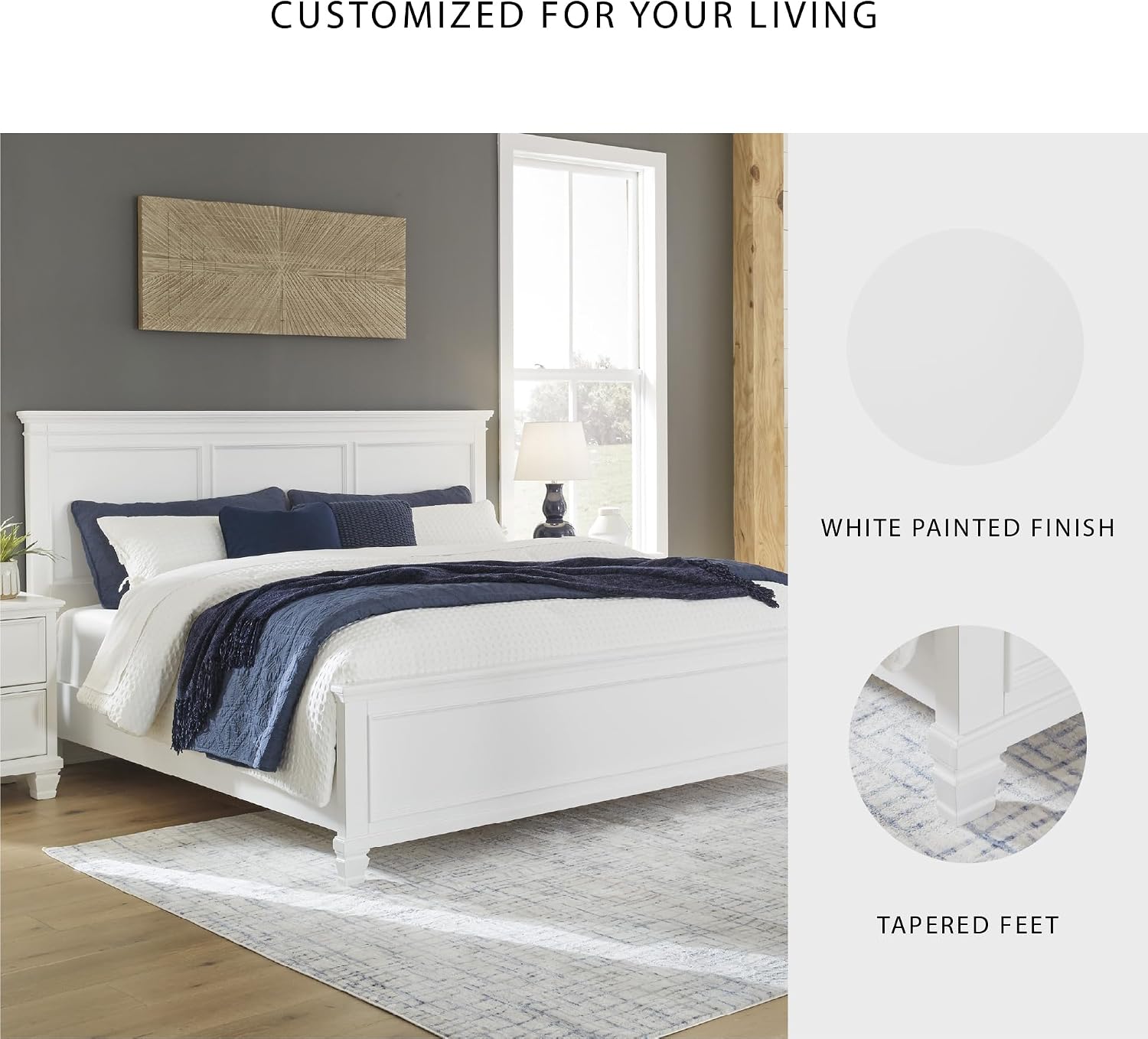 Signature Design by Ashley Fortman Transitional California King Panel Bed with Tapered Feet, Foundation or Box Spring Needed, White