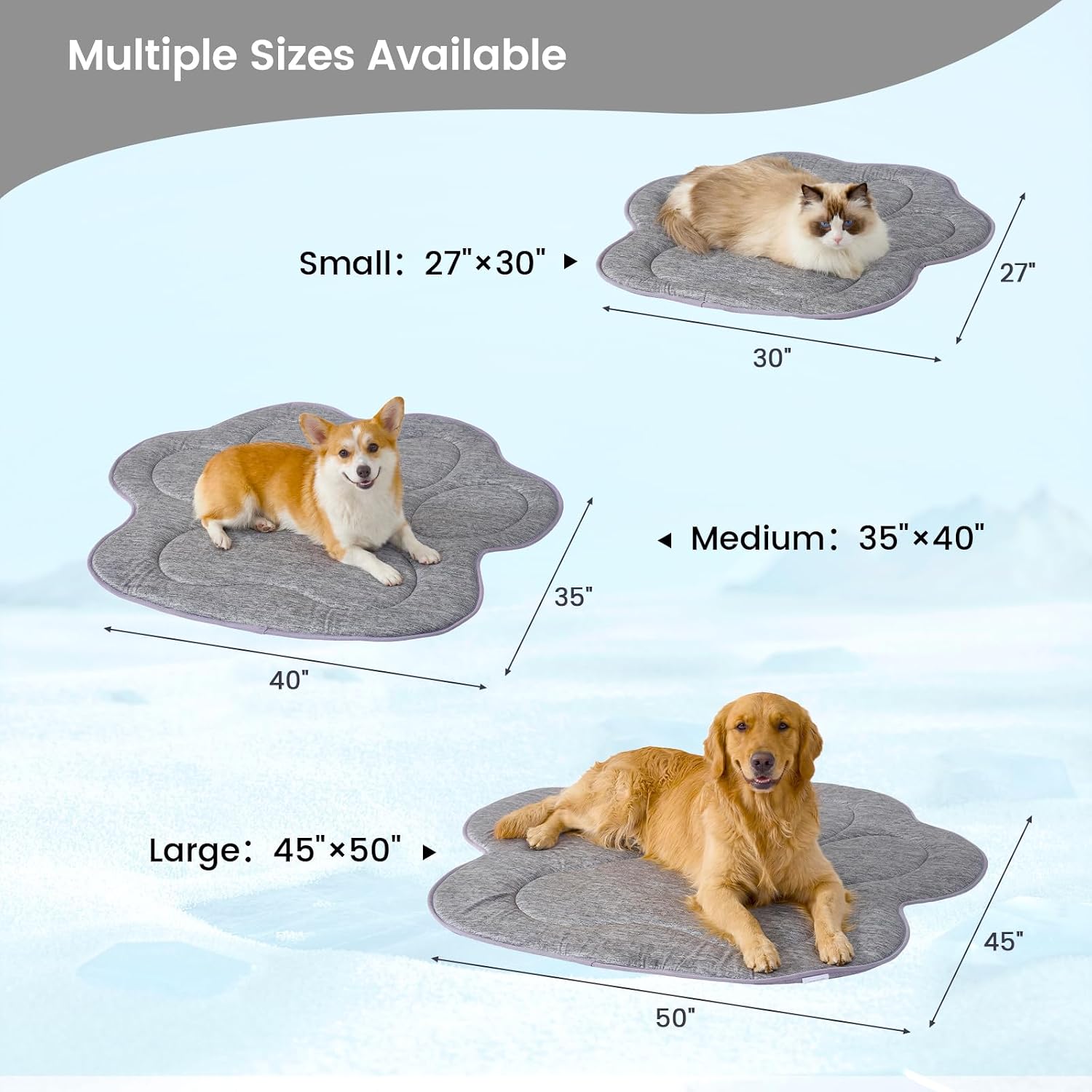 Cozy Bliss Cute Paw Shape Cooling Mat for Medium Dogs and Cats, Non-Slip, Leakproof Washable Pet Cooling Mat Q-Max 0.5 for Hot Weather, Indoor and Outdoor Summer Pad, Heather Charcoal Grey, 35"x40"