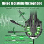 BENGOO G9000 Stereo Gaming Headset for PS4 PC Xbox One PS5 Controller, Noise Cancelling Over Ear Headphones with Mic, LED Light, Bass Surround, Soft Memory Earmuffs for Laptop Mac - Green