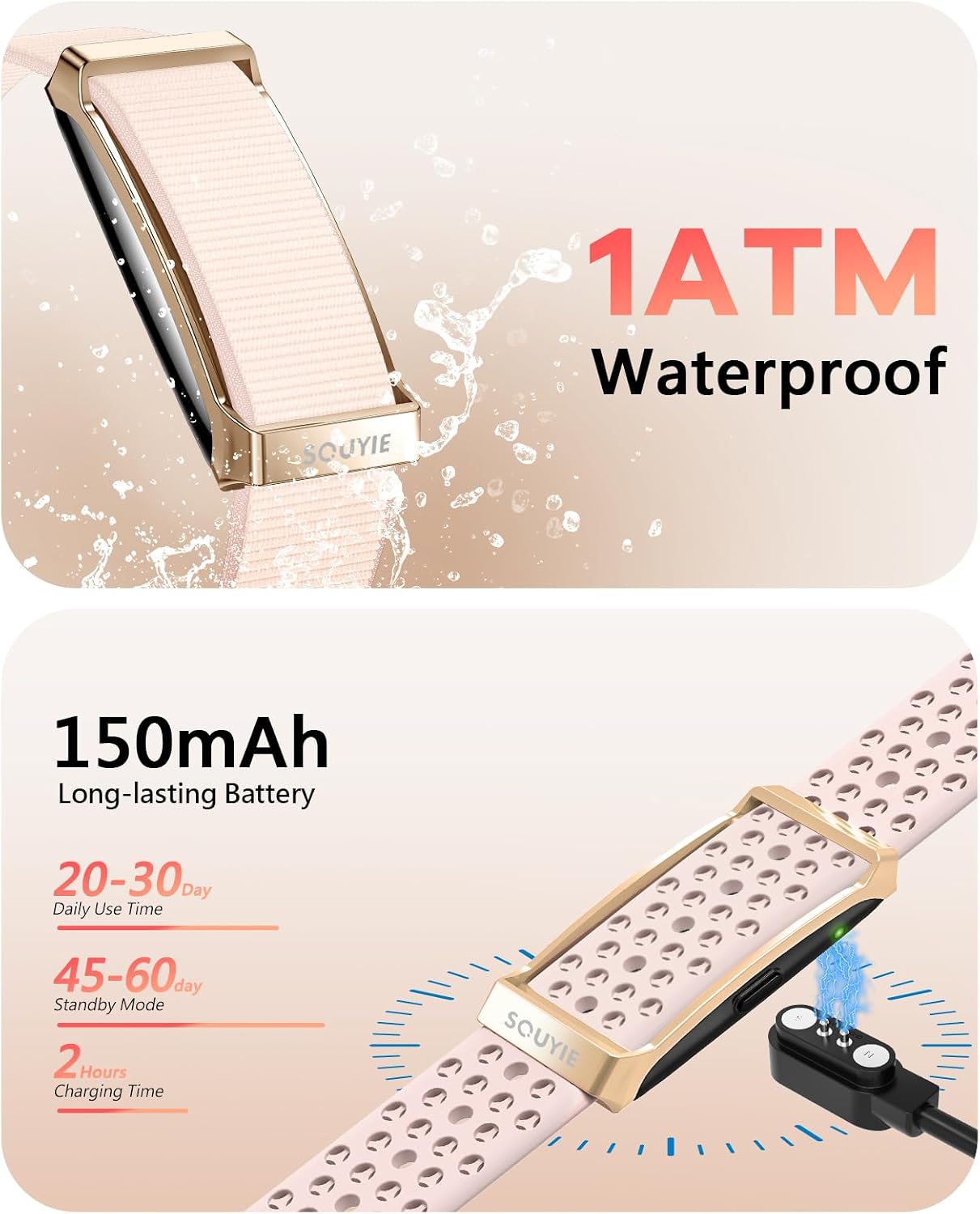 Smart Bracelet for Women, Wearable Health Activity Fitness Trackers, 24H Sleep Tracker, 24/7 Continuous Heart Rate/Blood Pressure/HRV/Stress Monitor, 170+ Sports Modes Smart Band with Free APP 2 Bands