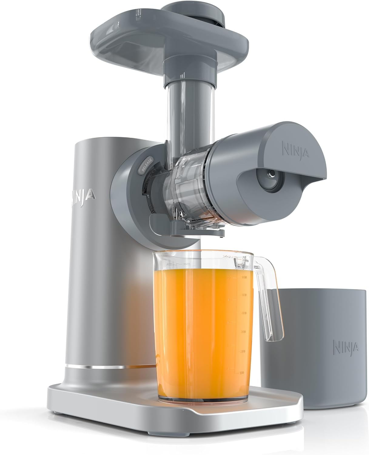 Ninja NeverClog Cold Press Juicer | Powerful Electric Slow Masticating Juicer with Pulp Control | XL Capacity | 24 oz. Juice Jug & 36 oz. Pulp Container | Dishwasher Safe | Gray | 150W | JC151SL