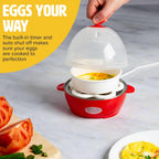 Tasty Mini Rapid Egg Cooker, 5-Egg Capacity for Perfect Hard Boiled Eggs or Omelets, Auto Shut Off, Red