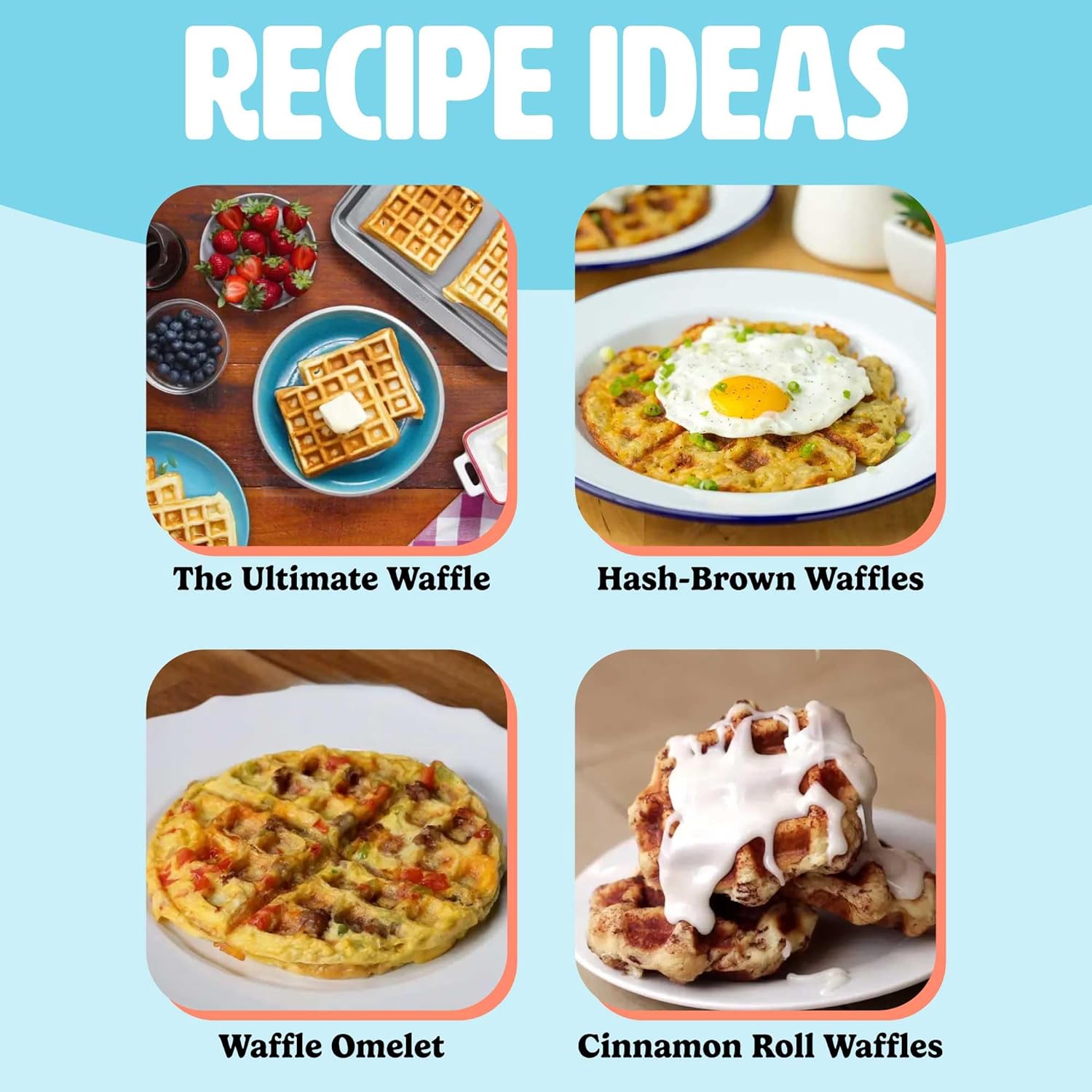 Tasty Mini Nonstick Waffle Maker, Perfect for Individual Waffles, Hash Browns, Brownies and more, Quick Results, Easy Clean Up, 600W, Blue