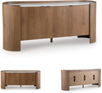 Signature Design by Ashley Fitzroy Accent Cabinet, Contemporary Solid Mango Wood & White Marble Top Sideboard with Anti-Tipping, Soft-Close Doors, Cord Openings, Light Brown & White, 66 Inch
