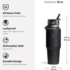 Hydro Flask Travel Water Bottle - Insulated Stainless Steel - Wide Straw Lid, Non Spill, Leakproof in 32 Oz Shale Gray