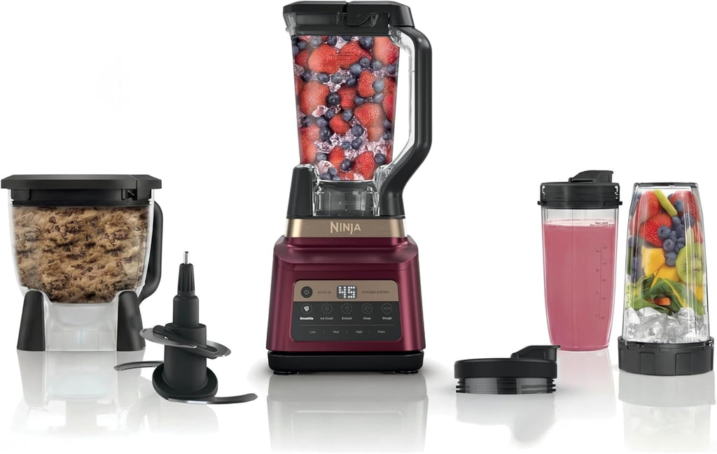 Ninja Professional Plus Kitchen System Premier | 3-in-1 System I Food Processor, Blender, Mixer, Vegetable Chopper | Auto IQ Tech I 1400W | 72oz Pitcher, 64oz Bowl, 2 To-Go Cups | Red | BN801RD1BRN