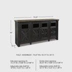 Signature Design by Ashley Tyler Creek Farmhouse TV Stand Fits TVs up to 72", 4 Glass Doors, 3 Adjustable Storage Shelves, Dark Gray