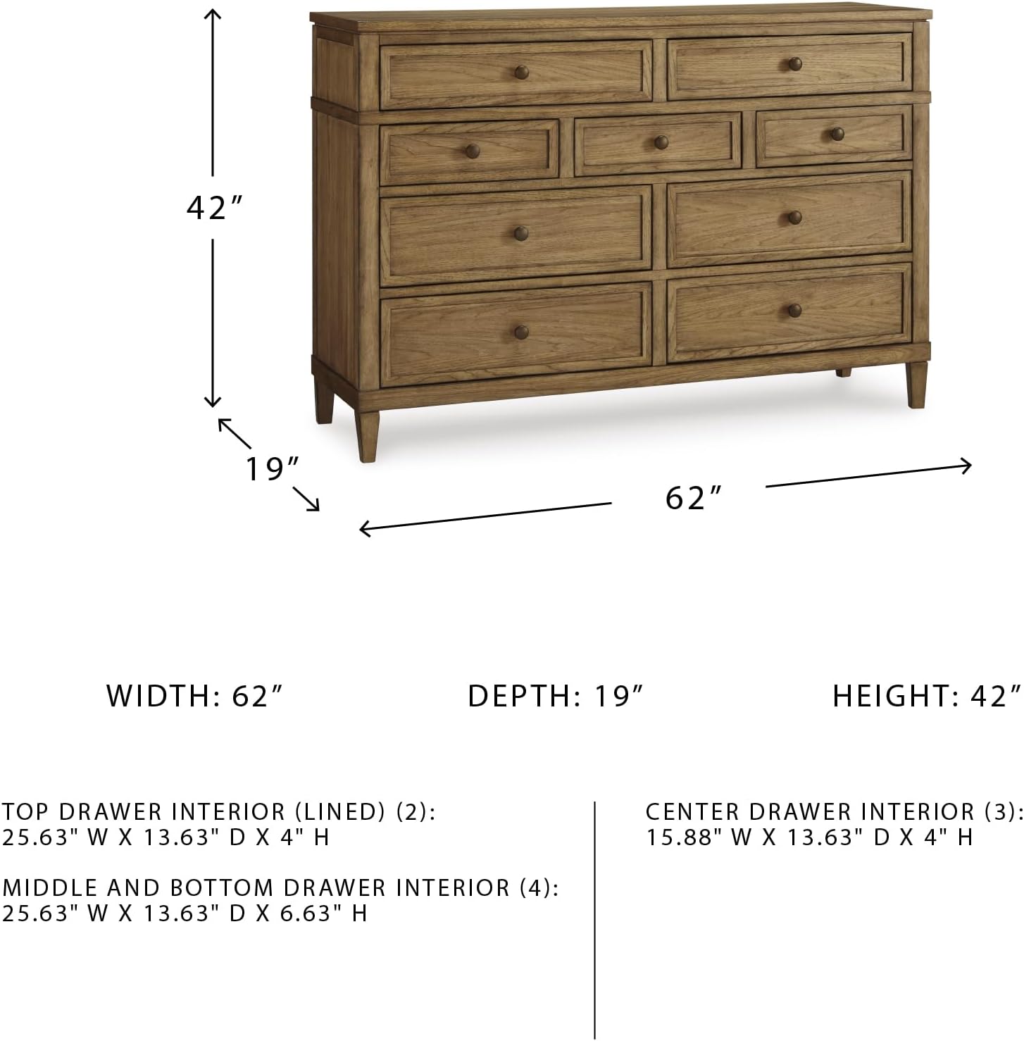 Signature Design by Ashley Sharlance Transitional 9-Drawer Dresser with Felt-Lined Top Drawers, Warm Brown