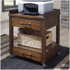 Signature Design by Ashley Baldridge Office Printer Stand, Storage, Electrical Outlets, USB Charing Ports, Wood, 21" W x 18" D x 24.63" H, Brown