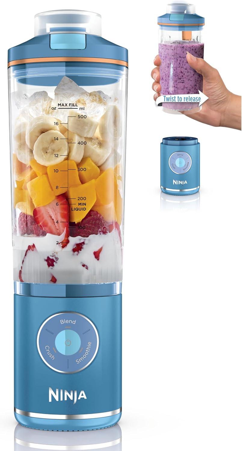 Ninja Blast Max, Portable Blender + Twist & Go, Personal Smoothie, Blend, Ice Crush, 3 Programs, Cordless, 22oz removable Vessel, Dishwasher Safe, Leakproof, Blue Raspberry, BC251BL2