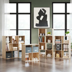 Signature Design by Ashley Piperton 8 Cube Storage Organizer, Natural Finish Over Replicated Ash Wood Grain, Vertical Floor Mount Cubbies for Living Room or Home Office, Light Brown