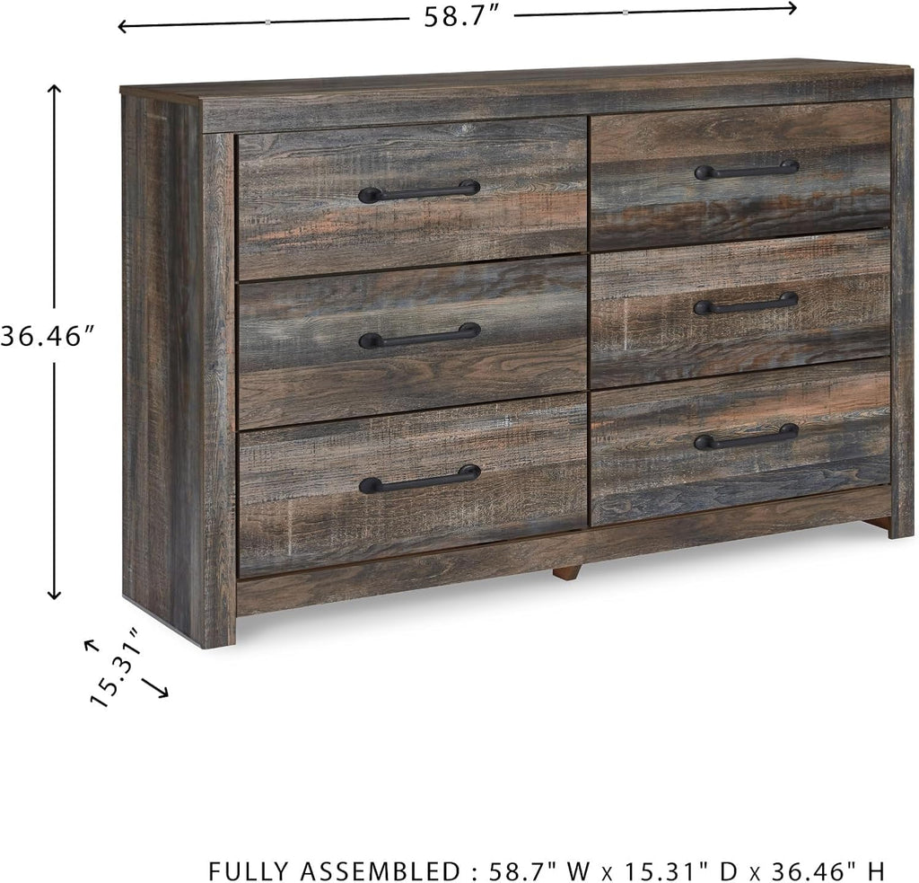 Signature Design by Ashley Drystan 6 Drawer Dresser, Pre-Assembled Convenience, Engineered Wood Construction for Bedroom Storage, Rustic Brown and Multi, 59" W x 16" D x 37" H