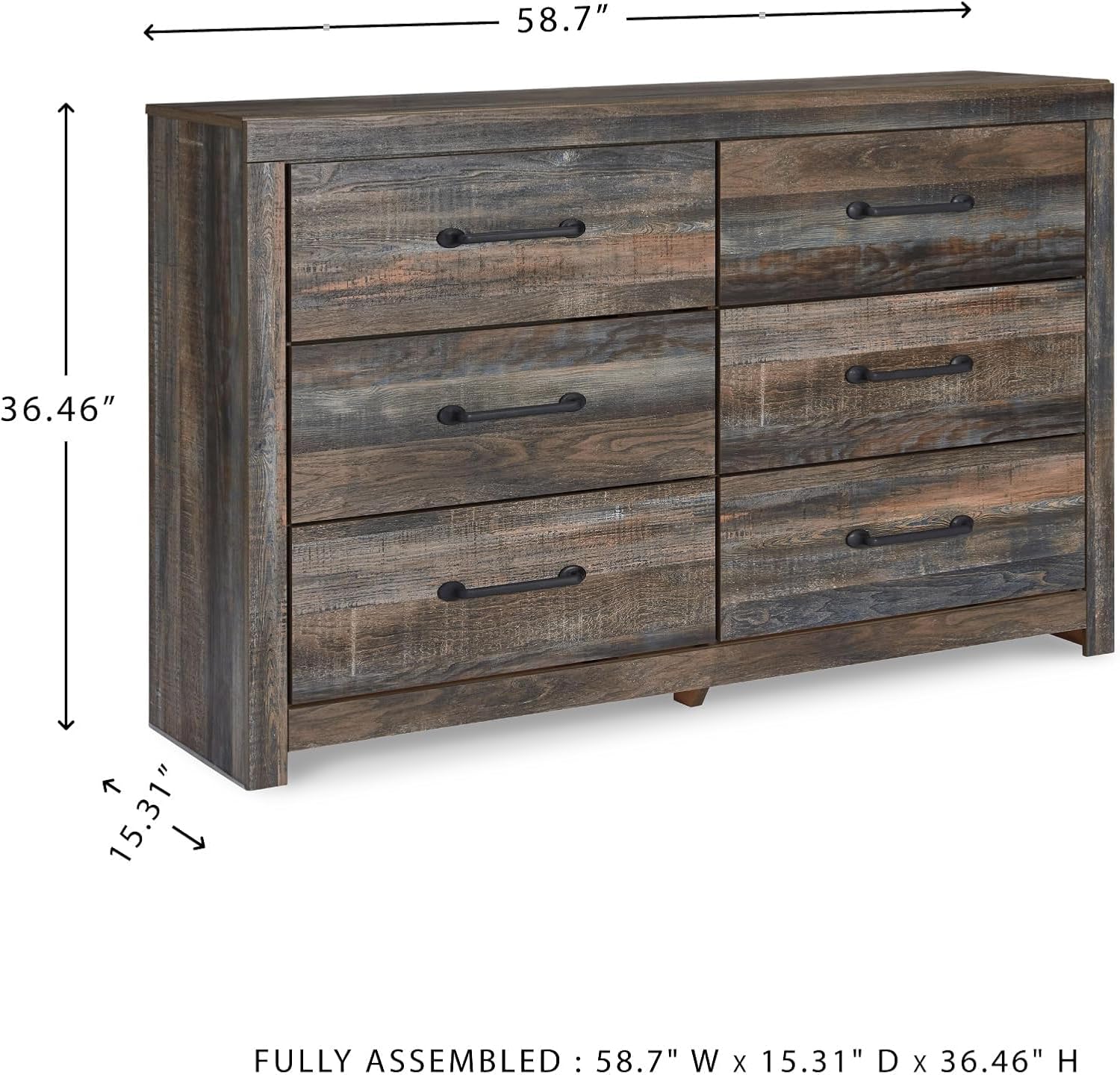 Signature Design by Ashley Drystan 6 Drawer Dresser, Pre-Assembled Convenience, Engineered Wood Construction for Bedroom Storage, Rustic Brown and Multi, 59" W x 16" D x 37" H