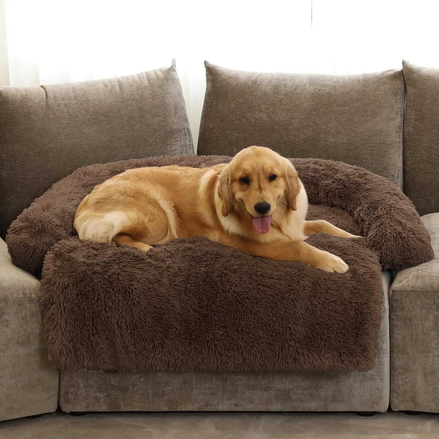 GGIB Cooling Dog Bed Mat with Bolster Pillow Washable Dog Couch Cover Breathable Summer Pet Couch Bed Protector Indoor(Large, Cooling Grey)