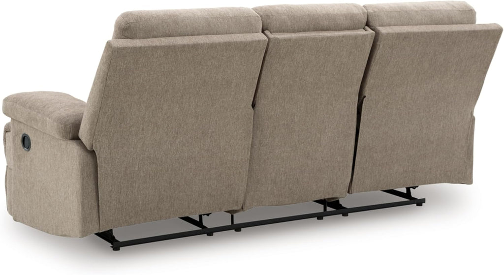 Signature Design by Ashley Reclining Sofa with Drop Down Table and USB Charging, Yarrow Lane Yarrow Lane Collection, Manual Pull Tab, Chenille Fabric for Living Room Comfort, Mocha Brown, 86" W