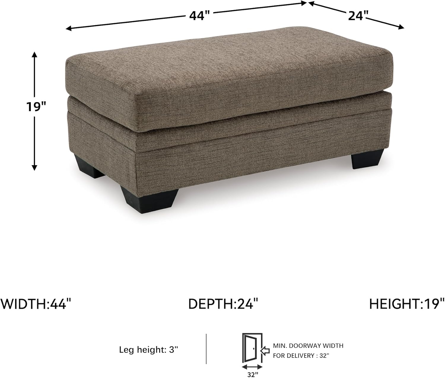 Signature Design by Ashley Stonemeade Upholstered Ottoman, Oversized Contemporary Footrest, 100% Polyester Chenille, Ideal for Living Room Seating, Nutmeg Brown, 44" W