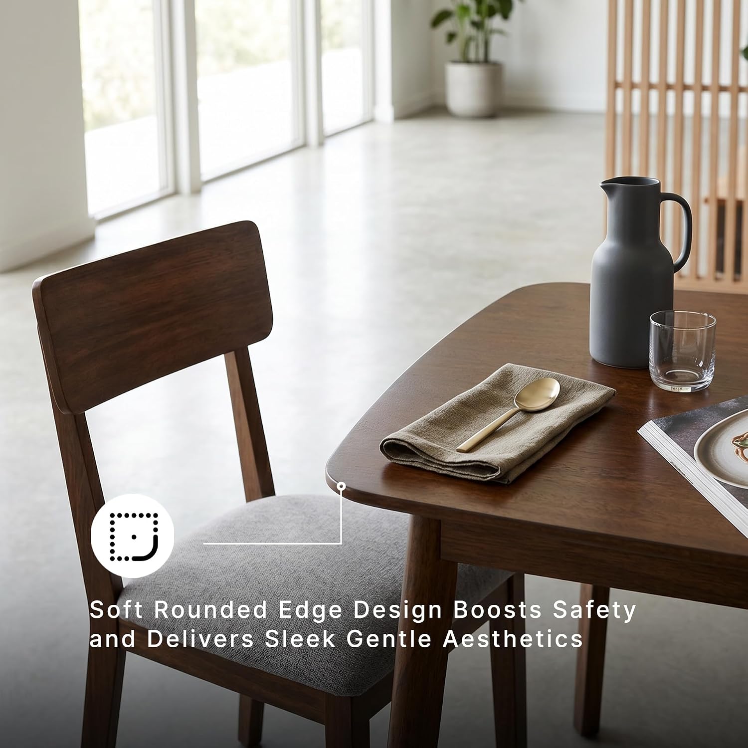 Signature Design by Ashley Allstream Mid-Century Modern Dining Table and Chairs Set with Cushioned Seat, Set of 5, Brown & Gray