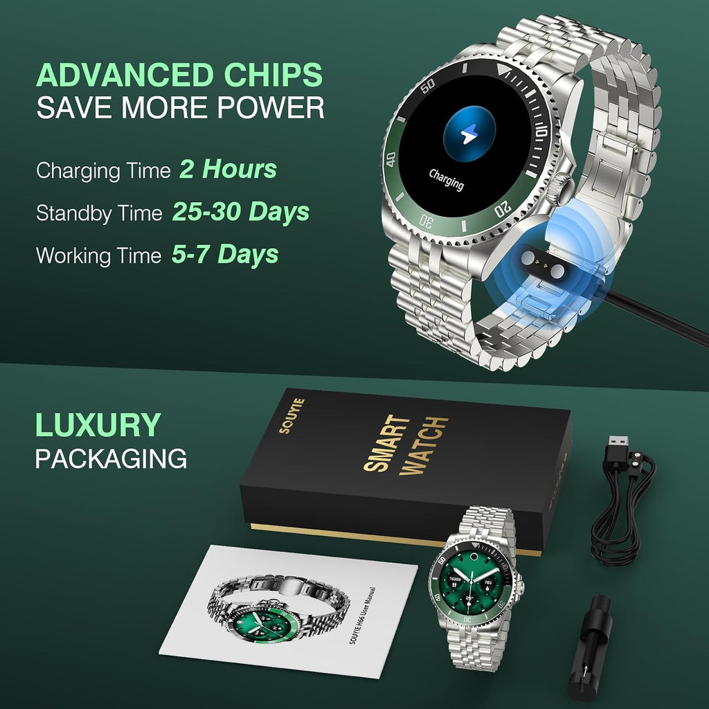 SOUYIE GPT AI Smart Watch for Men, Bluetooth Call Heart Rate Blood Pressure Blood Oxygen Sleep Monitor, 107 Sports Modes 1.19" AMOLED Display Waterproof Fitness Tracker Android iOS, 44mm Silver Green