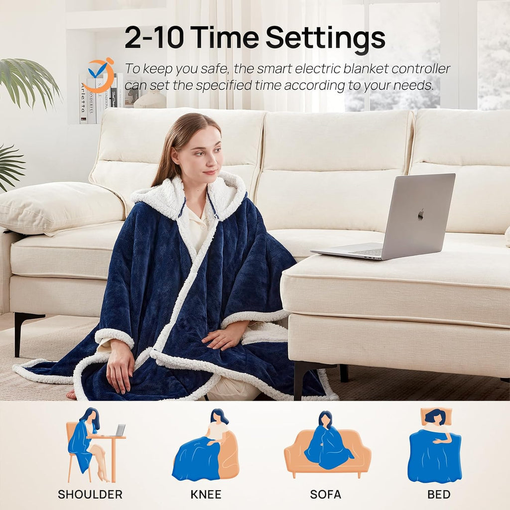 Westinghouse Wearable Heated Throw Blanket, Electric Heated Wrap Poncho Shawl with Pockets, 6 Heating Levels & 2-10 Auto Shut-Off, 50 x 60 Inch, Gift for Family, Friends, Machine Washable, Navy