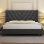 Yaheetech Queen Bed Frame Upholstered Platform Bed/Wooden Slat Support/Tufted Headboard with Wing Side/Mattress Foundation/No Box Spring Needed,Beige Queen