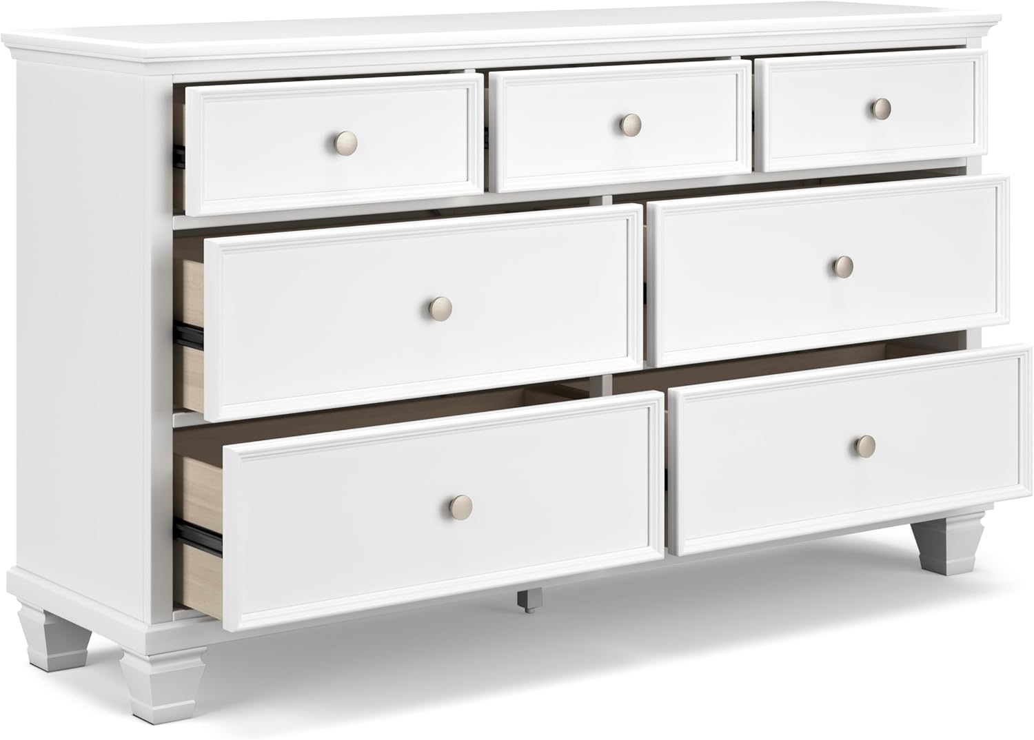 Signature Design by Ashley Fortman Casual Dresser with 7 Storage Drawers and Tapered Feet, Round Metal Knobs" Satin Nickel-tone, Wood, 36" High, White