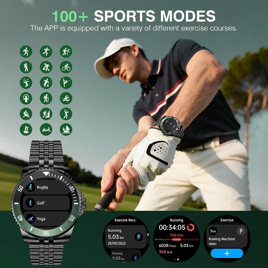 Luxury Smart Watch with Bluetooth Calls, Heart Rate/SpO2/Blood Pressure/Sleep Monitor, 1.19-inch AMOLED Display, 107 Sports Fitness Tracker, Round Business Watch Compatible Android and iOS, 44mm Black