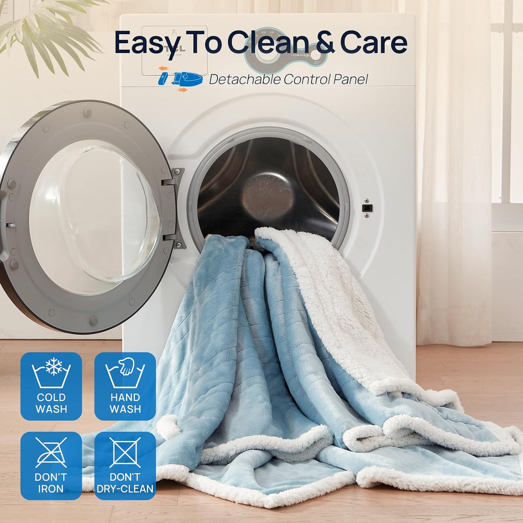 Westinghouse Wearable Heated Throw Blanket, Electric Heated Wrap Poncho Shawl with Pockets, 6 Heating Levels & 2-10 Auto Shut-Off, 50 x 60 Inch, Gift for Family, Friends, Machine Washable, Light Blue