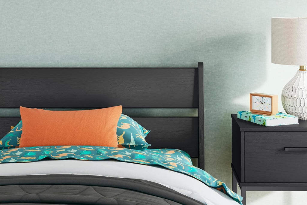 Signature Design by Ashley Socalle Twin Panel Headboard, Bed Frame Mount, Engineered Wood and Decorative Laminate Construction, Ideal for Small Bedrooms and Kids Rooms, Matte Black, Twin