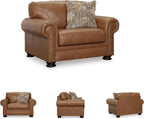 Signature Design by Ashley Carianna Oversized Chair, Fully Assembled Extra Wide Seating, Caramel Combination of Leather and Faux Leather, Traditional Accent Armchair, 54" W