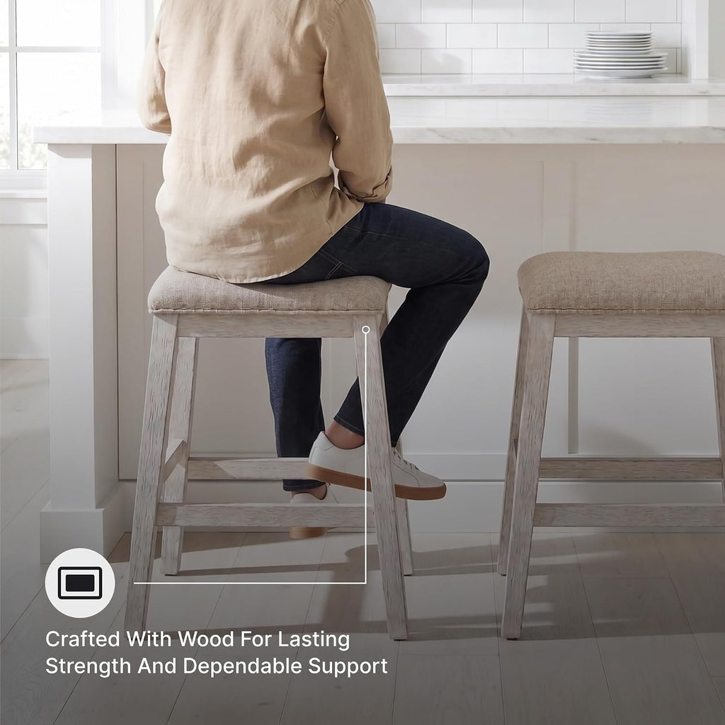 Signature Design by Ashley Skempton Modern 24" Counter Height Upholstered Barstool, 2 Count, Grayish White