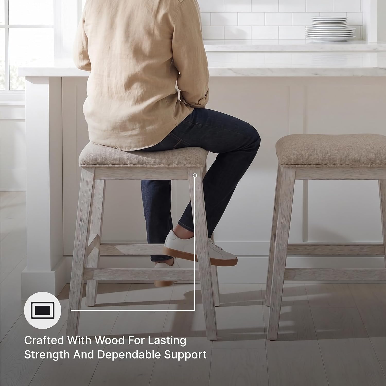Signature Design by Ashley Skempton Modern 24" Counter Height Upholstered Barstool, 2 Count, Grayish White