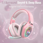 Ozeino 2.4GHz Wireless Gaming Headset with Microphone, 2.4G USB & Type C Transmitter - 30h Battery Life - RGB Lighting Gaming Headphones for PS5, PS4, PC, Phone