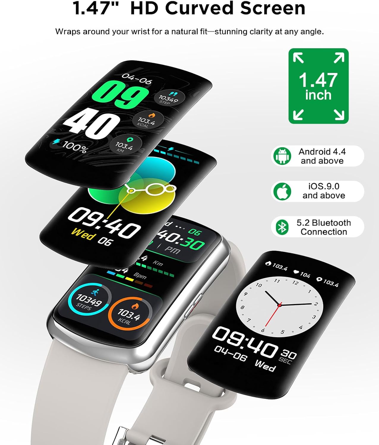 SOUYIE Smart Watch Fitness Trackers for Women Men, 1.47″ HD Curved Screen, 24/7 Heart Rate/SpO2/ Blood Pressure Monitor, Sleep Tracker, 110+ Sports Modes, Waterproof Activity Tracker for Android iOS