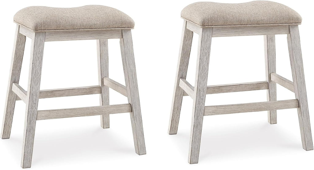 Signature Design by Ashley Skempton Modern 24" Counter Height Upholstered Barstool, 2 Count, Grayish White