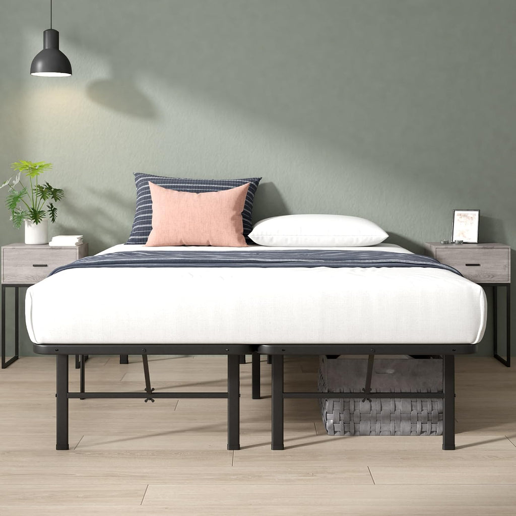 Zinus Rumi 14in Queen Metal Bed Frame, Quick Assembly SmartBase® Mattress Foundation, Heavy Duty Sturdy Steel with No Box Spring Needed, Eco-Friendly Packaging, Black