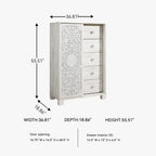 Signature Design by Ashley Paxberry Boho 5 Drawer Dressing Chest with Slider Door & 3 Adjustable Shelves, Whitewash