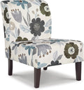 Signature Design by Ashley Triptis Floral Armless Accent Chair with Attached Cushions, Fabric Upholstery, Wood Legs, 16.63" Seat Height, White, Blue & Gray