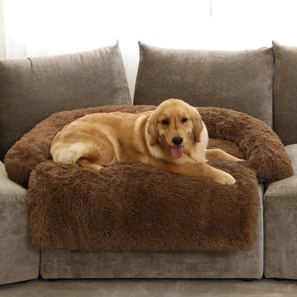 GGIB Cooling Dog Bed Mat with Bolster Pillow Washable Dog Couch Cover Breathable Summer Pet Couch Bed Protector Indoor(Large, Cooling Grey)