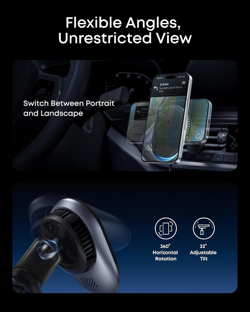 Anker Prime MagSafe Car Mount Charger, Qi2 25W Certified Wireless Car Charger with AirCool, Strong Magnets, Air Vent Mount for iPhone 17-12 Series