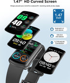 SOUYIE Smart Watch Fitness Trackers for Men Women, 1.47″ HD Curved Screen, 24/7 Heart Rate/SpO2/ Blood Pressure Monitor, Sleep Tracker, 110+ Sports Modes, Waterproof Activity Tracker for Android iOS