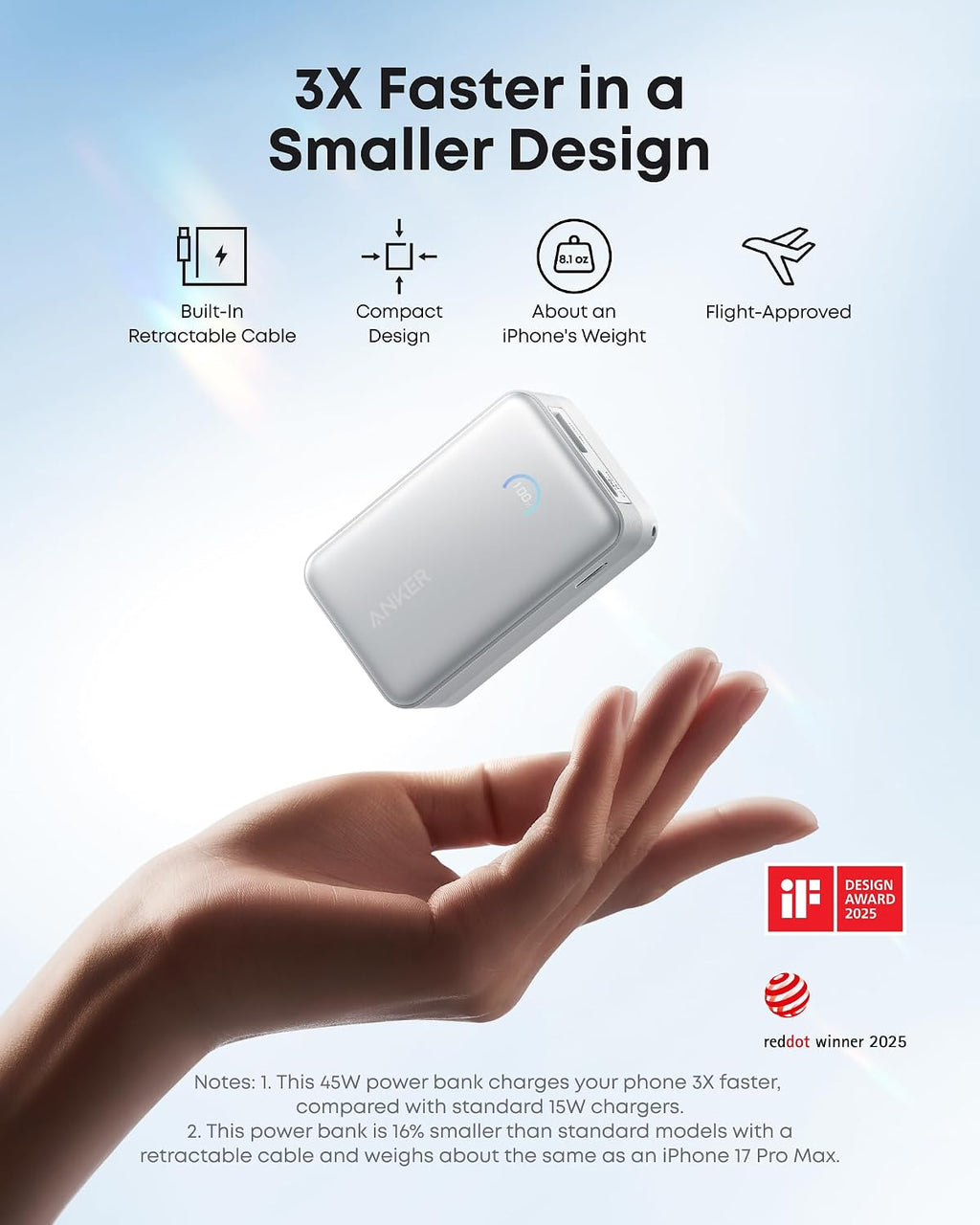 Anker Nano Power Bank, 45W 10,000mAh Portable Charger, iPhone Battery Pack | Built-In Retractable USB-C Cable, for iPhone 17 / 16 Series, iPad, Galaxy, Pixel, and More, Compact Travel Design