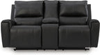 Signature Design by Ashley Glassmere Contemporary Leather Match Reclining Loveseat with Console, 2 Cup Holders and Storage, Black