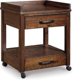 Signature Design by Ashley Baldridge Office Printer Stand, Storage, Electrical Outlets, USB Charing Ports, Wood, 21" W x 18" D x 24.63" H, Brown
