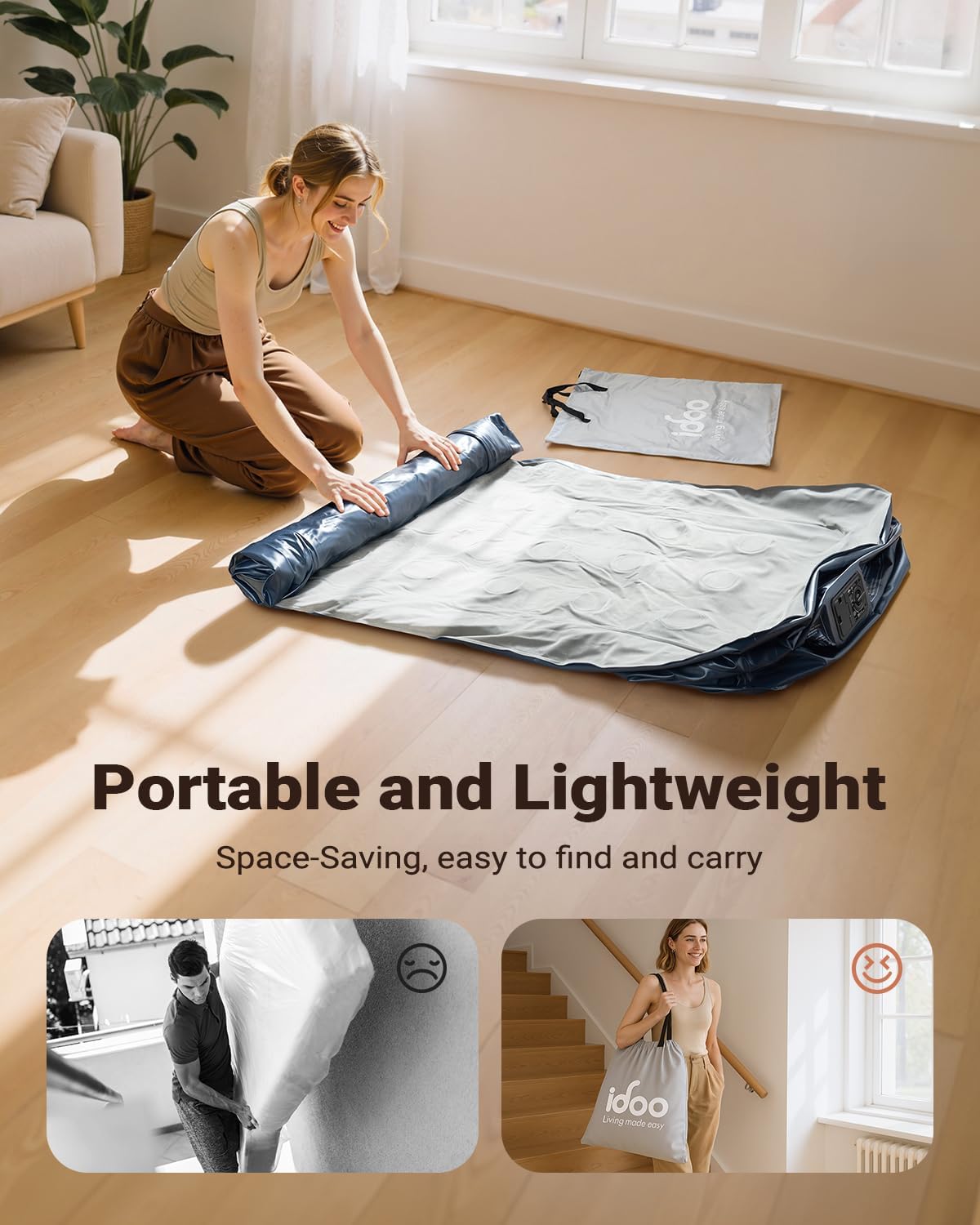 iDOO Twin Air Mattress with Built in Pump, 18" Raised Compact Blow up Mattress, Inflatable Mattress for Camping Guest Home, Portable Travel Air Bed, 2-Min Quick Inflation Deflation, Colchon inflable
